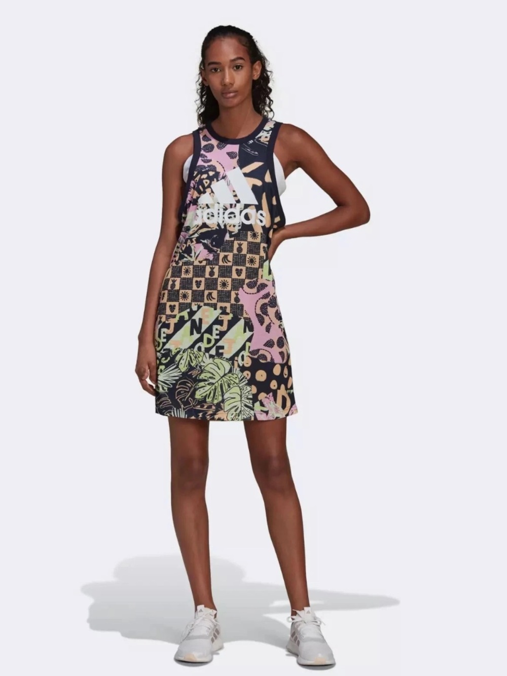 Adidas x Farm Rio Multi Farm Print Cotton Tank Dress Womens Size Medium